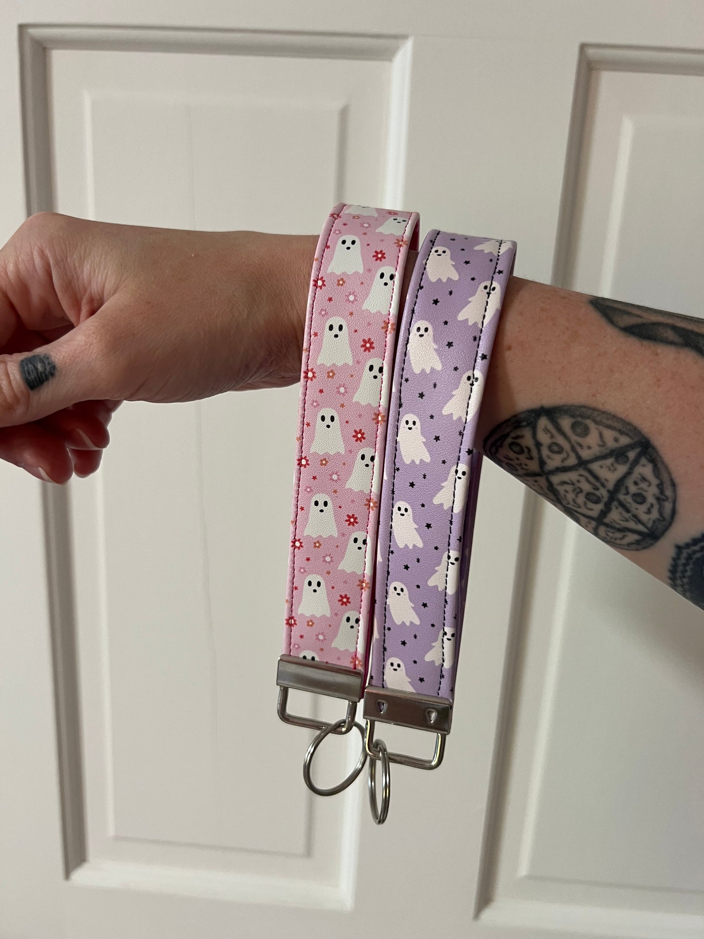 Pastel Ghost Faux Leather Key Fobs
